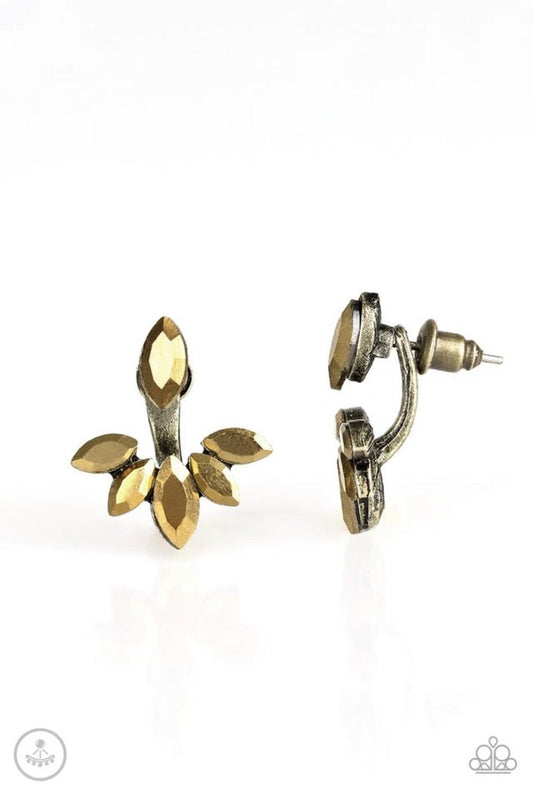 Radical Refinement - Brass - Aurum Rhinestone Ear Jacket Earrings - Paparazzi Accessories