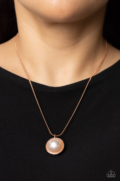 Haute Hybrid - Copper - Half Rhinestone Half Pearl Necklace - Paparazzi Accessories