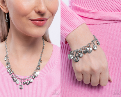 Complete Look - White "LOCK of Love" Necklace & "Luxurious Locks" Bracelet - Paparazzi Accessories