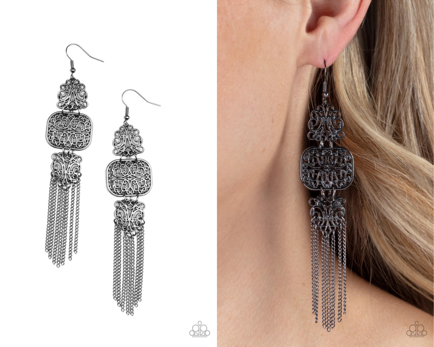 Eastern Elegance - Black - Filigree Gunmetal Earrings - Paparazzi Accessories