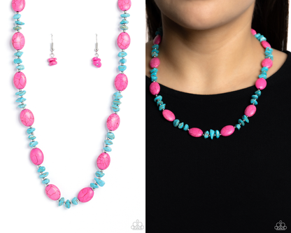 Stone Age Showcase - Pink Crackle Stone Necklace - Paparazzi Accessories