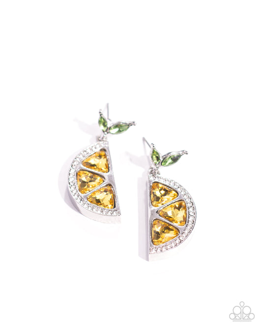 Lady Lemon - Yellow Rhinestone Post Earrings - Paparazzi Accessories