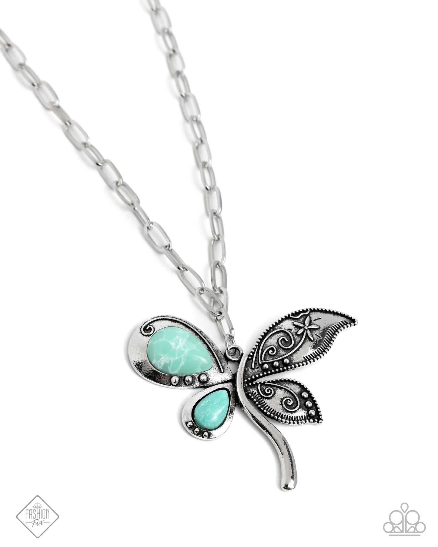 Moderate Merriment - Green - Stone Dragonfly Paparazzi Short Necklace - March 2025 Simply Santa Fe