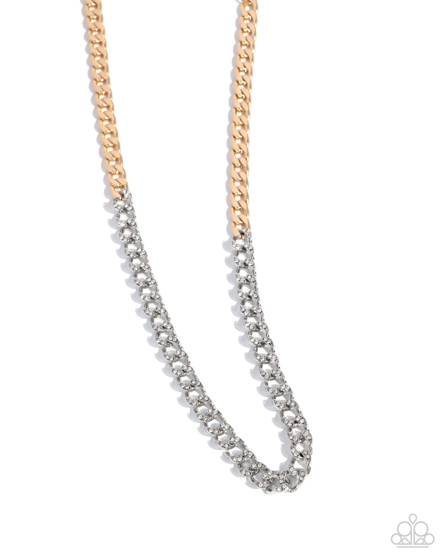 Modular Maven - Multi Gold & Silver White Rhinestone Chain Necklace - Paparazzi Accessories