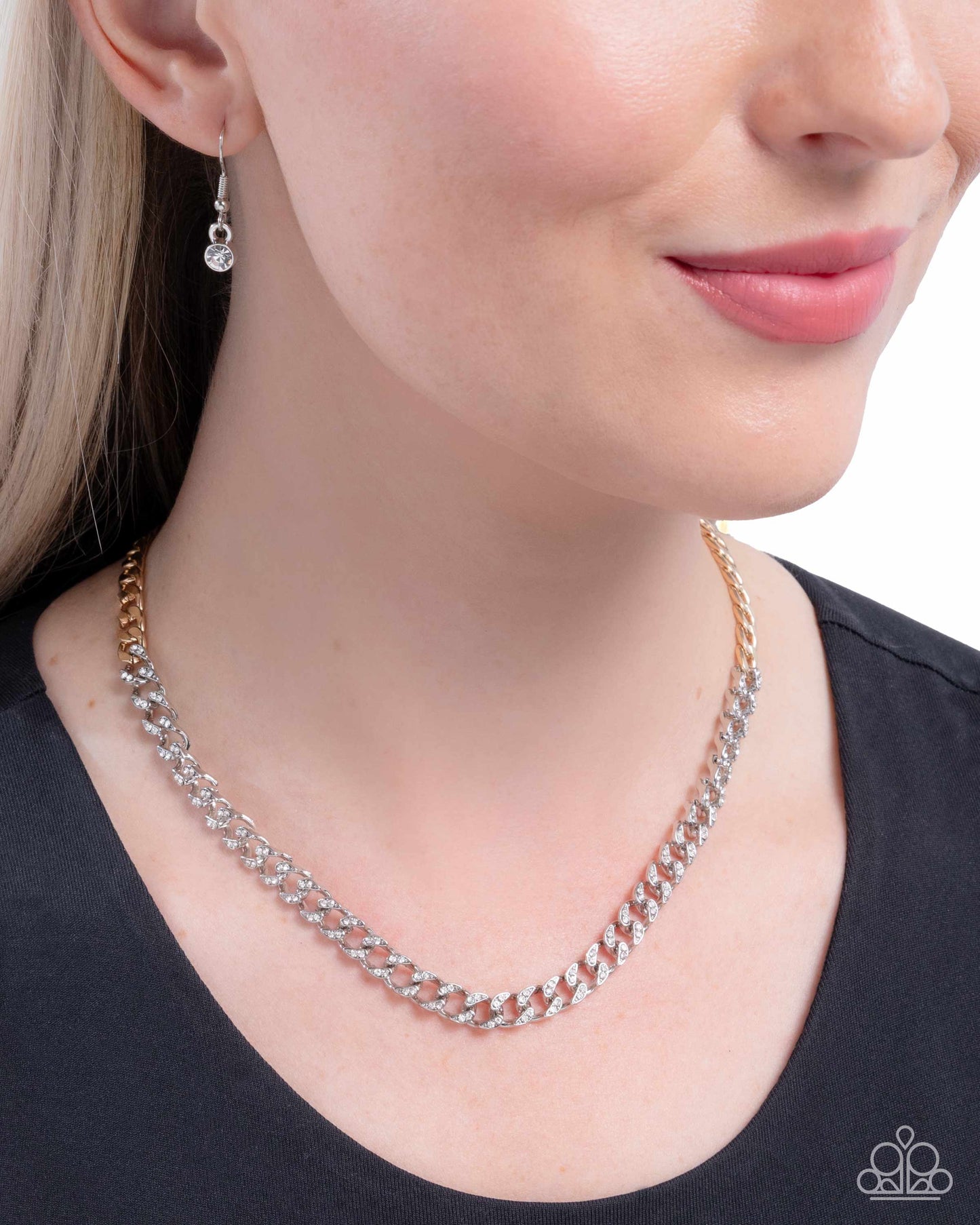 Modular Maven - Multi Gold & Silver White Rhinestone Chain Necklace - Paparazzi Accessories