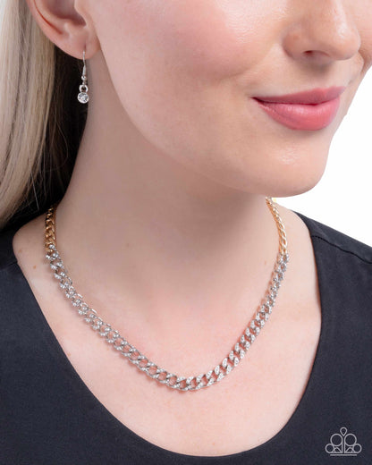 Modular Maven - Multi Gold & Silver White Rhinestone Chain Necklace - Paparazzi Accessories