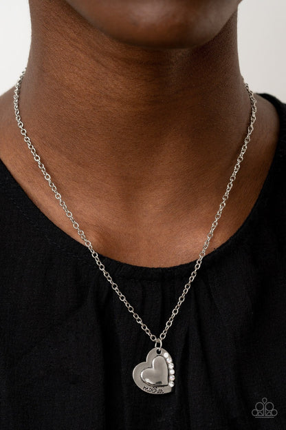 Happily Heartwarming - White Rhinestone Heart Necklace - Paparazzi Accessories