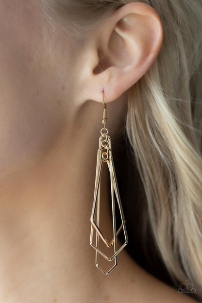 Shape Shifting Shimmer - Gold - Geometric Fishhook Earrings - Paparazzi Accessories