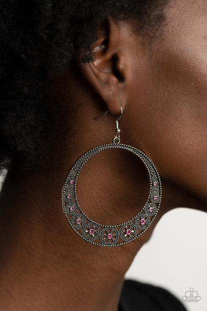 Bodaciously Blooming - Pink Rhinestone Earrings- Paparazzi Accessories