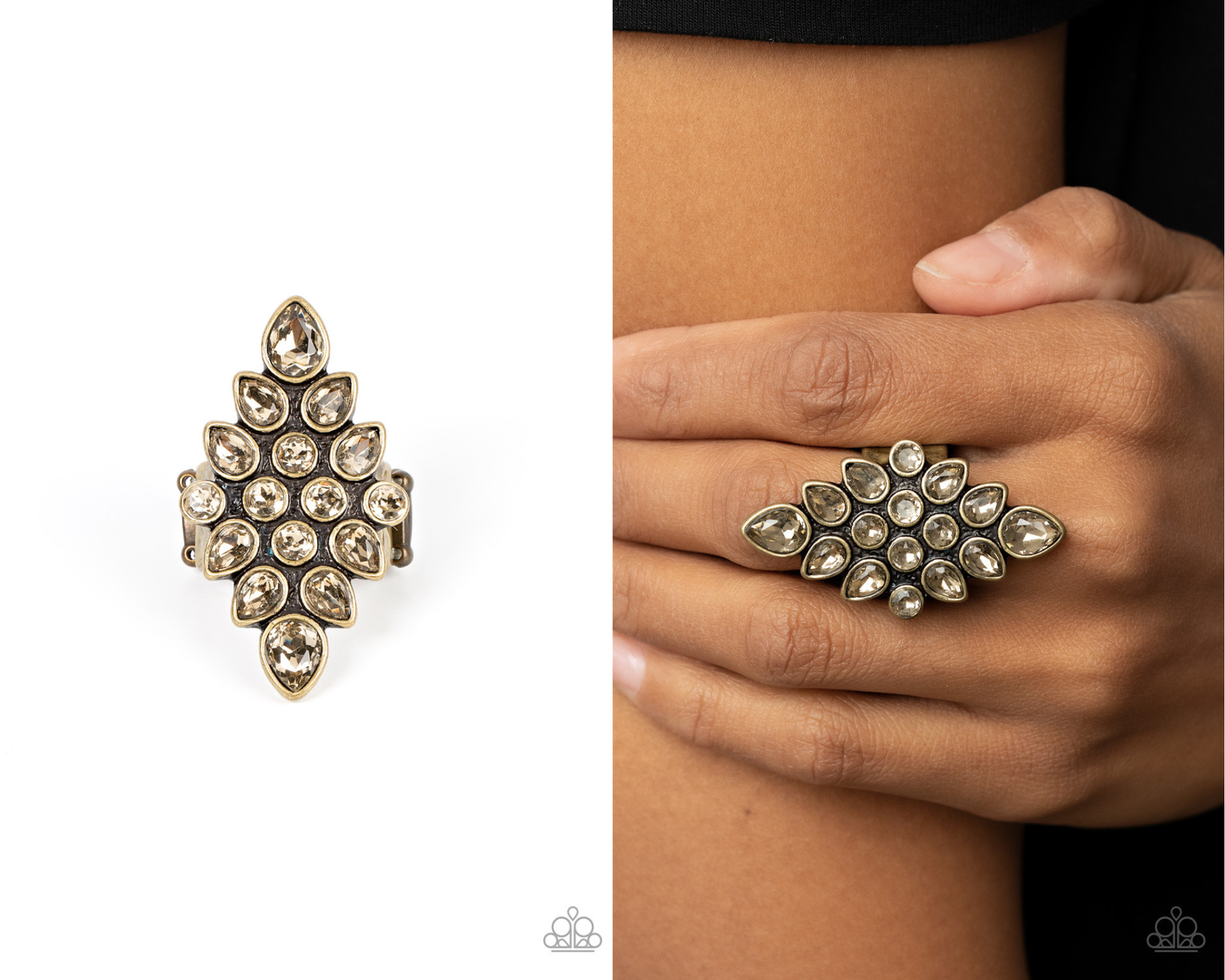 Combustible Iridescence - Brass - Topaz Rhinestone Ring - Paparazzi Accessories