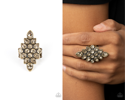 Combustible Iridescence - Brass - Topaz Rhinestone Ring - Paparazzi Accessories