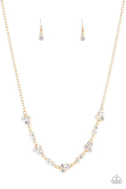 Gorgeously Glistening - Gold - White Rhinestone Necklace - Paparazzi Accessories