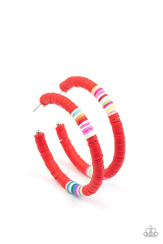 Colorfully Contagious - Red Clay Bead Hoop Earrings - Paparazzi Accessories