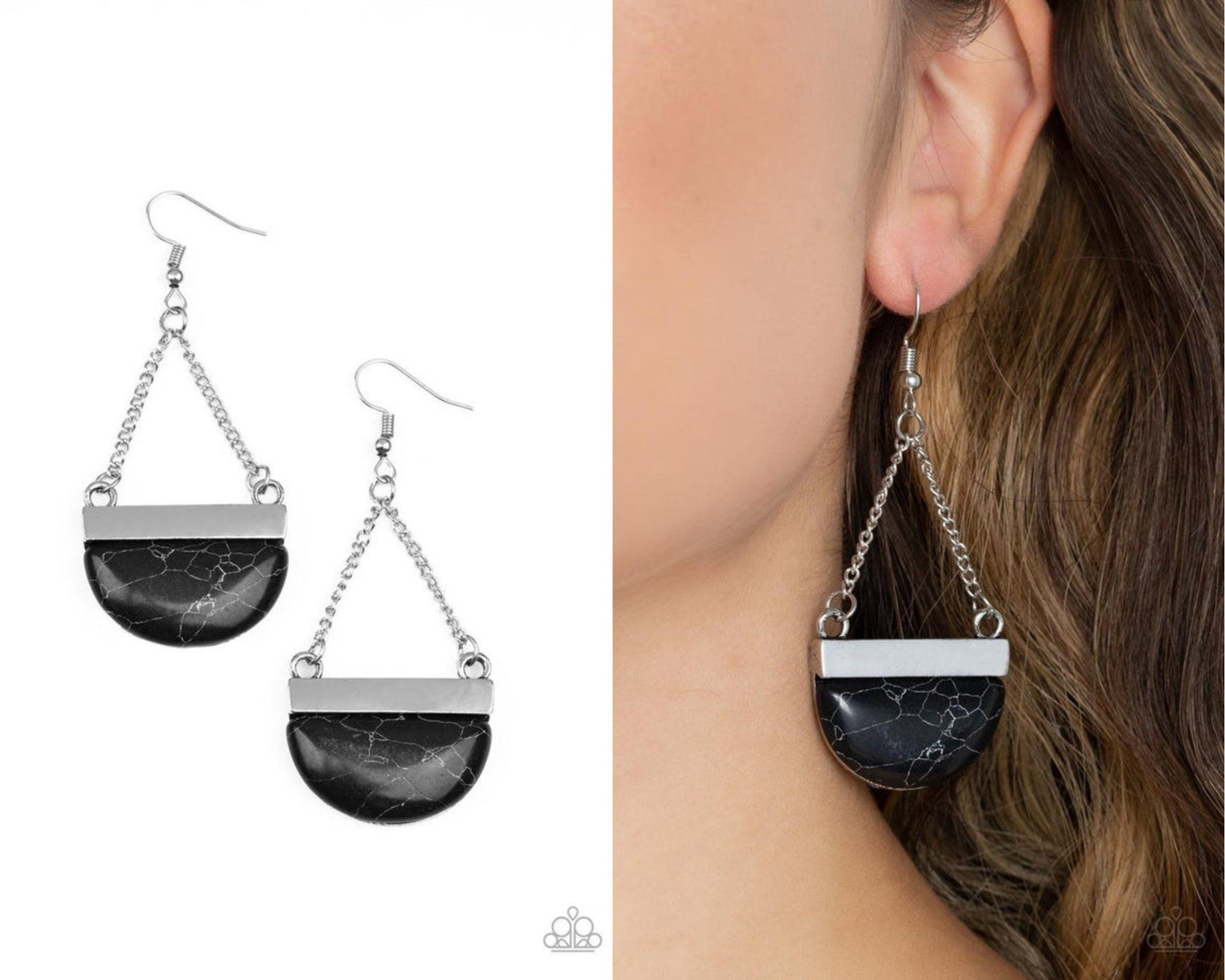 Mesa Mezzanine - Black Crackle Stone Fishhook Earrings - Paparazzi Accessories