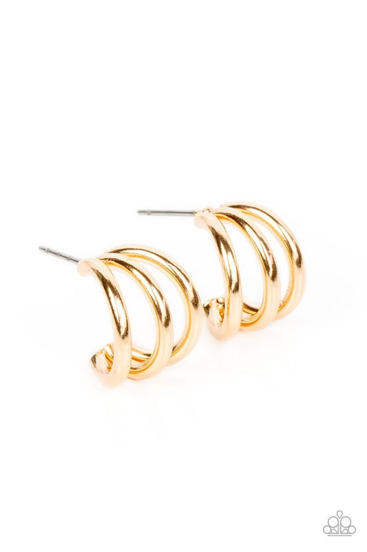 TRIPLE Down - Gold Mini Hoop Earrings - Paparazzi Accessories