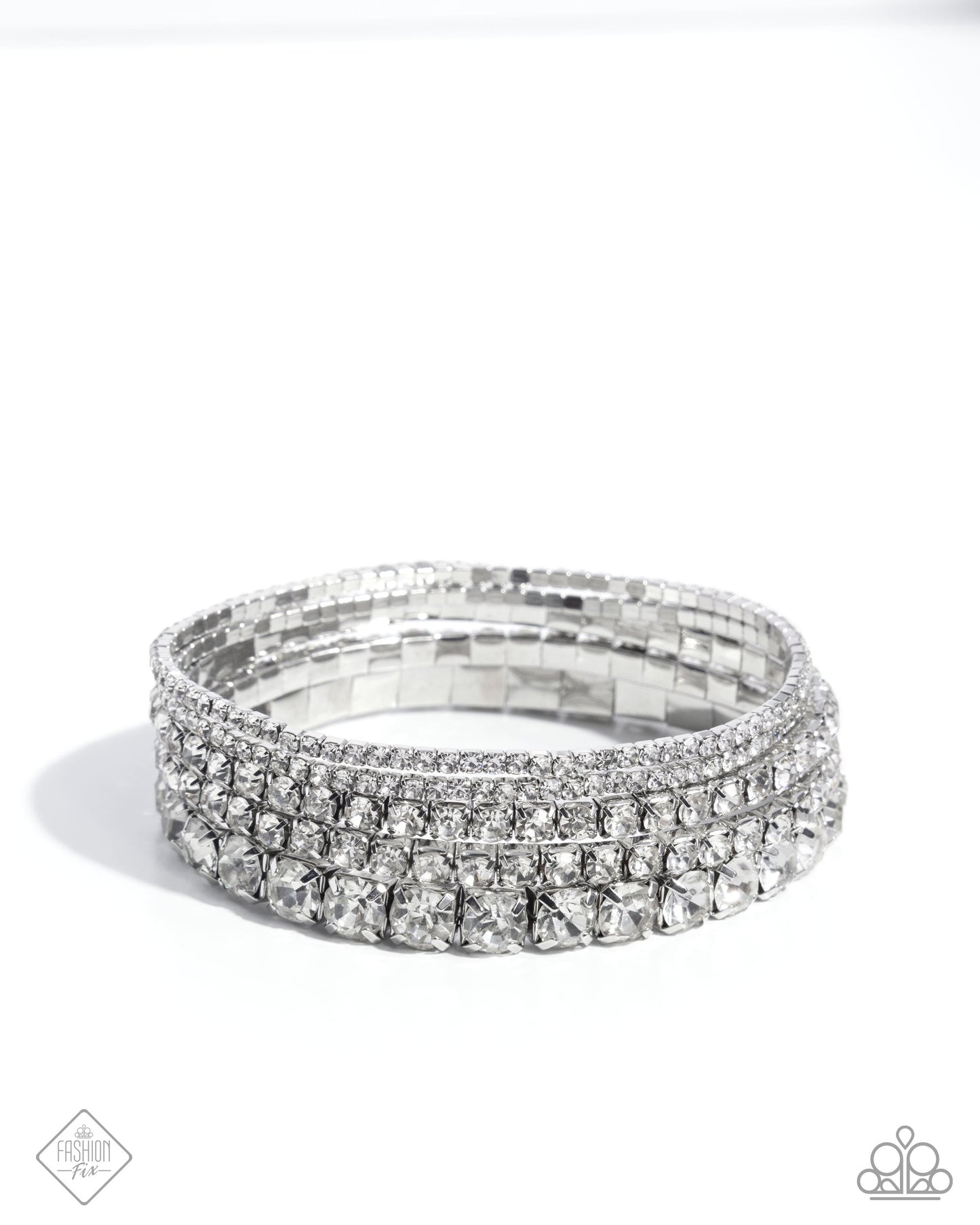 Persistent Pizzazz - White - Rhinestone Paparazzi Stretchy Paparazzi Bracelet - March 2025 Fiercely 5th Avenue