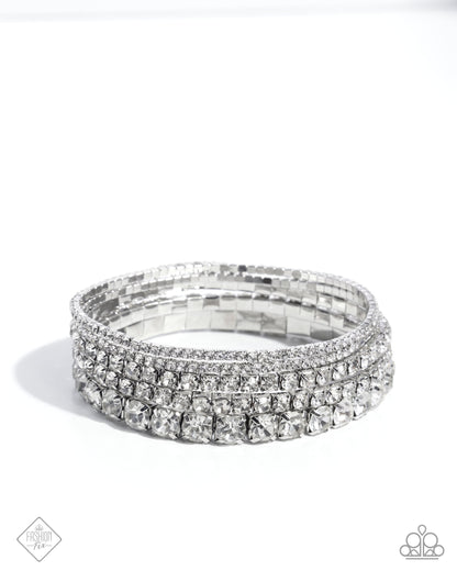 Persistent Pizzazz - White - Rhinestone Paparazzi Stretchy Paparazzi Bracelet - March 2025 Fiercely 5th Avenue