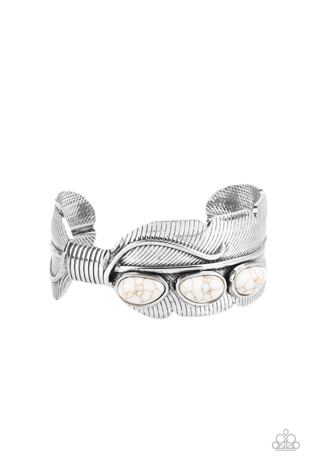 River Bend Relic - White Crackle Stone Cuff Bracelet - Paparazzi Accessories