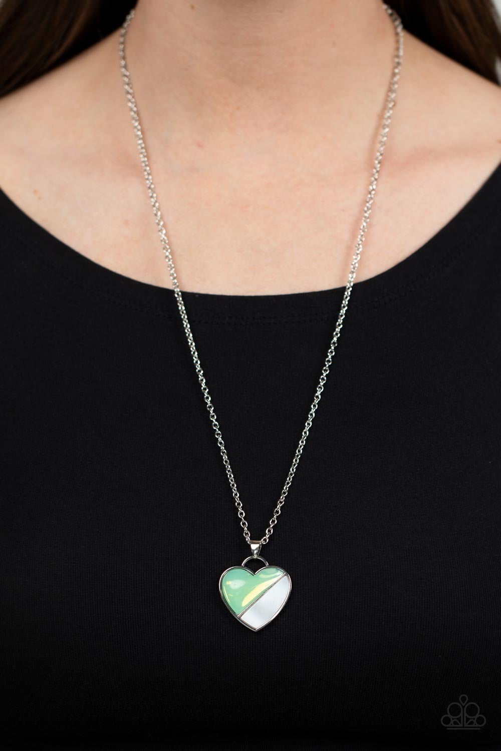 Nautical Romance - Green - Glassy Bead and White Shell Heart Necklace - Paparazzi Accessories