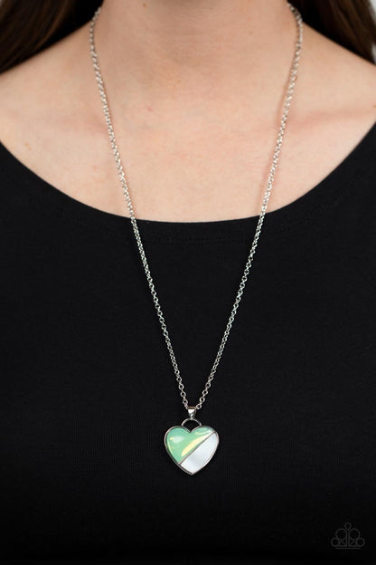 Nautical Romance - Green - Glassy Bead and White Shell Heart Necklace - Paparazzi Accessories
