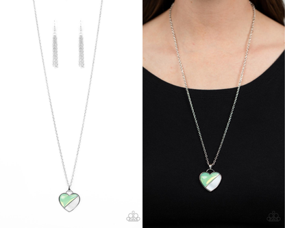 Nautical Romance - Green - Glassy Bead and White Shell Heart Necklace - Paparazzi Accessories