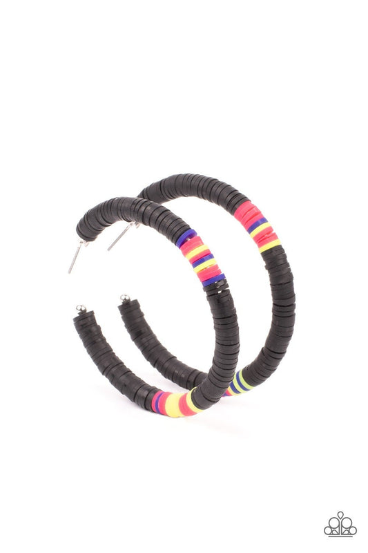 Colorfully Contagious - Black Clay Bead Hoop Earrings - Paparazzi Accessories