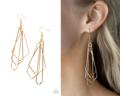 Shape Shifting Shimmer - Gold - Geometric Fishhook Earrings - Paparazzi Accessories