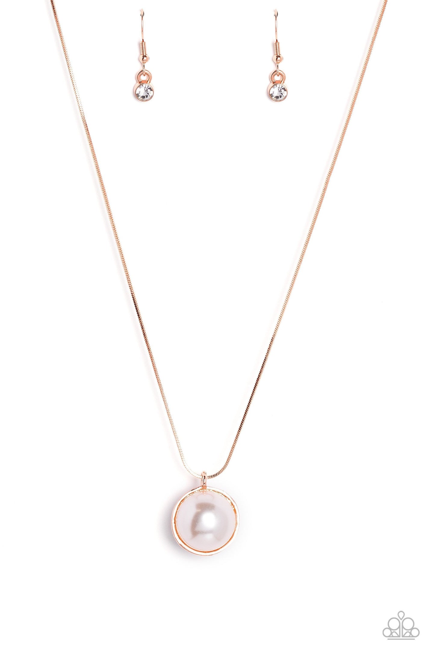 Haute Hybrid - Copper - Half Rhinestone Half Pearl Necklace - Paparazzi Accessories