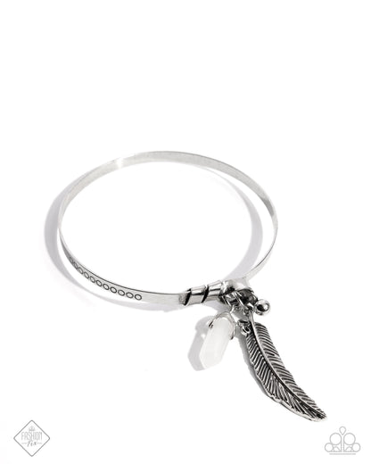 Restful Reunion - Silver Feather Charm Hook & Eye Closure Bracelet - Paparazzi Accessories