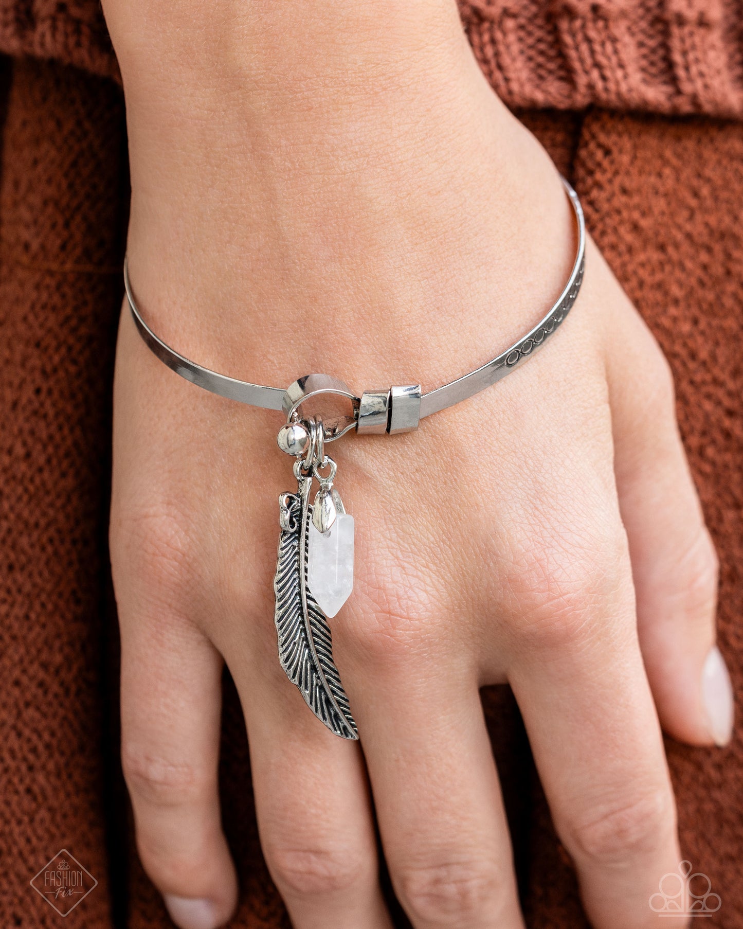 Restful Reunion - Silver Feather Charm Hook & Eye Closure Bracelet - Paparazzi Accessories