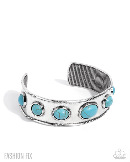 Rustic Road - Blue Turquoise Crackle Stone Silver Cuff Bracelet - Simply Santa Fe August 2025 - Paparazzi Accessories