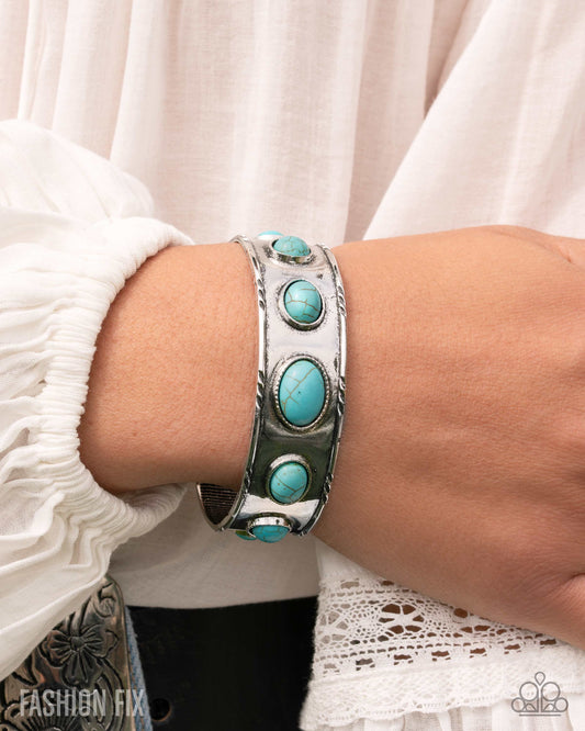 Rustic Road - Blue Turquoise Crackle Stone Silver Cuff Bracelet - Simply Santa Fe August 2025 - Paparazzi Accessories