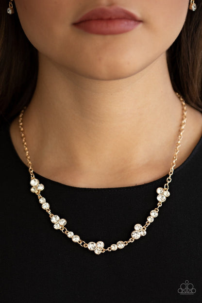 Gorgeously Glistening - Gold - White Rhinestone Necklace - Paparazzi Accessories