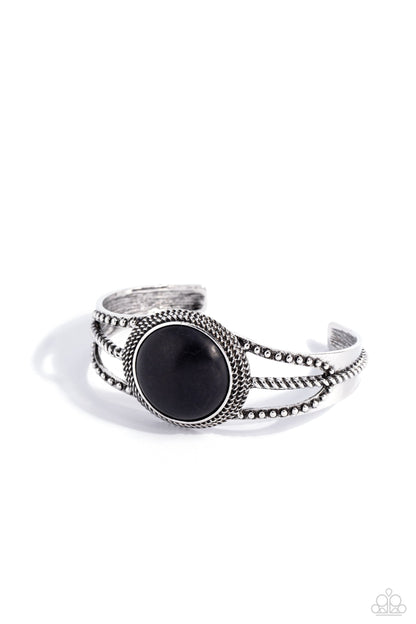 Sandstone Sojourn - Black Stone Silver Cuff Bracelet - Paparazzi Accessories