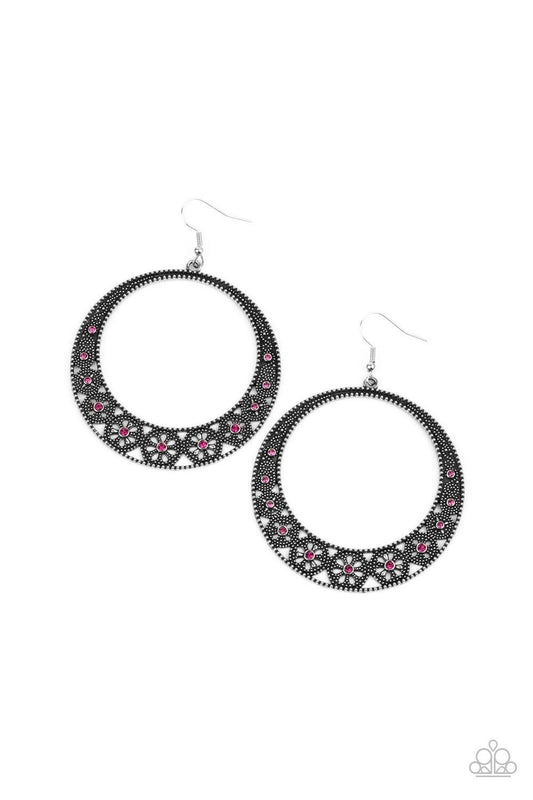 Bodaciously Blooming - Pink Rhinestone Earrings- Paparazzi Accessories