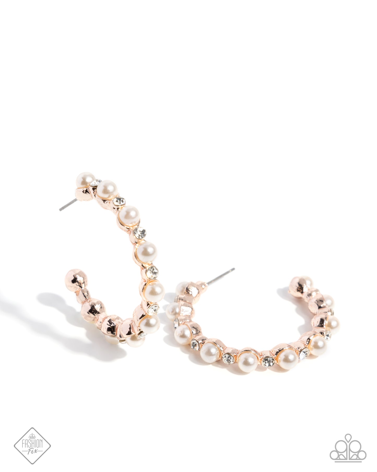 Shimmery Scope - Rose Gold & White Pearls Hoop Earrings - Paparazzi Accessories