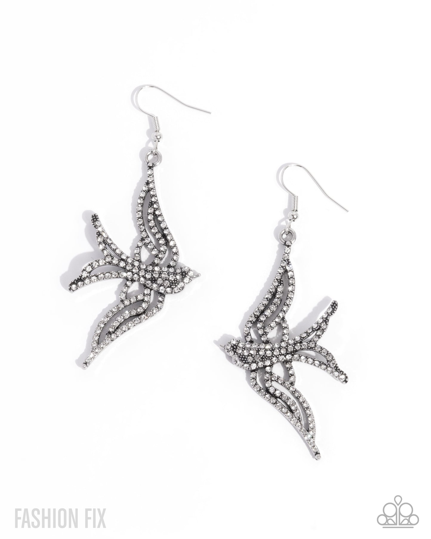 Show Me The World - White Rhinestone Fishhook Earrings - Sunset Sightings August 2025 - Paparazzi Accessories