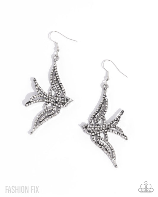 Show Me The World - White Rhinestone Fishhook Earrings - Sunset Sightings August 2025 - Paparazzi Accessories