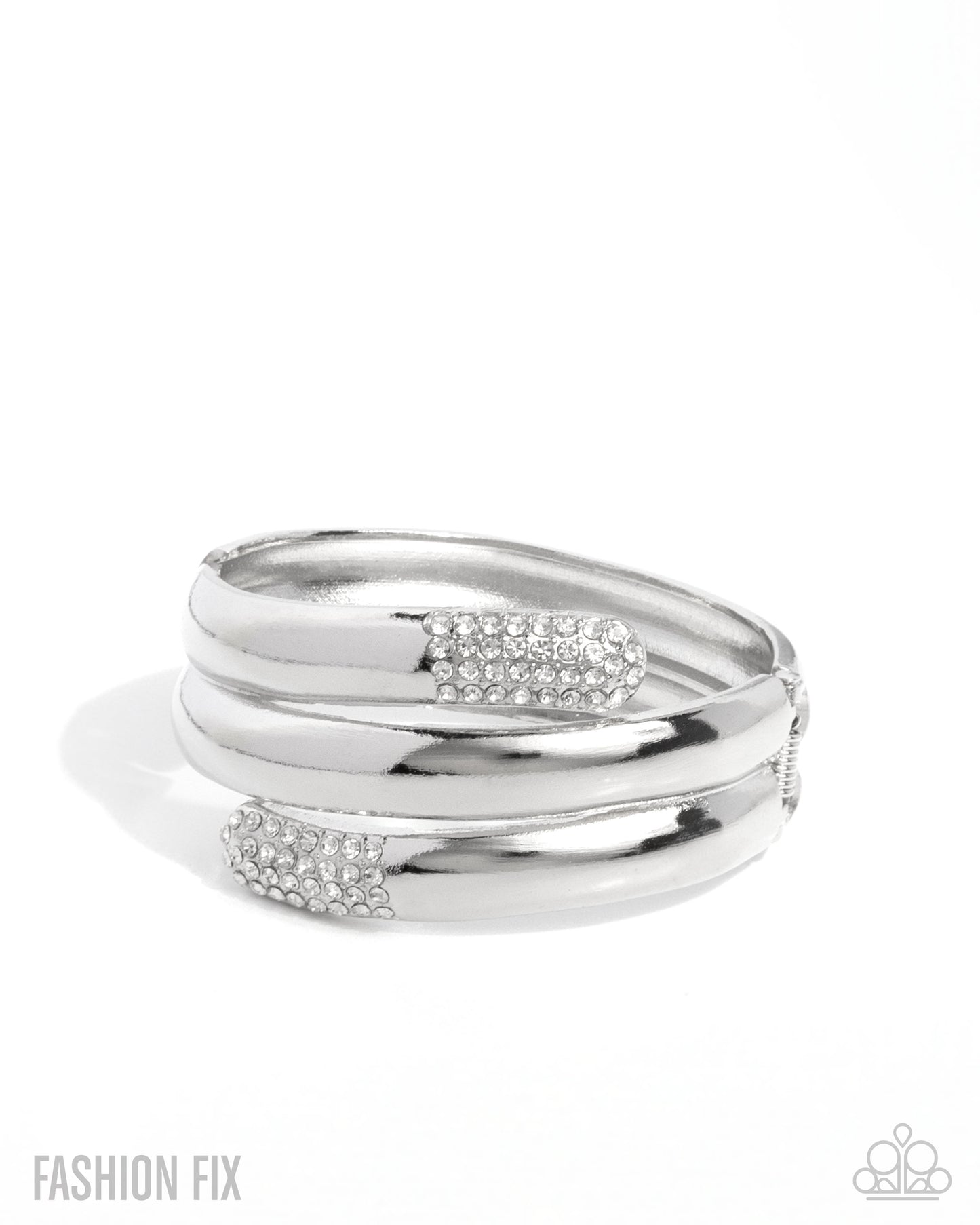 Smooth Similarity - White Rhinestone Hinge Bracelet - Fiercely 5th Avenue August 2025 - Paparazzi Accessories