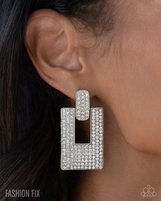 Sophisticated Stage - White Earrings - Fiercely 5th Avenue - October 2025 - Paparazzi Accessories
