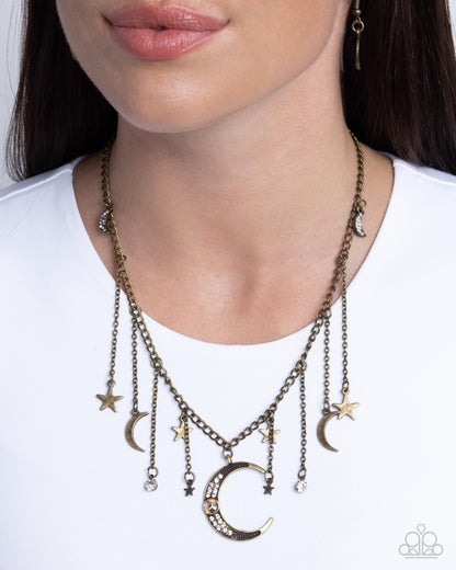 Stellar Selection - Brass Moon and Stars Necklace - Paparazzi Accessories