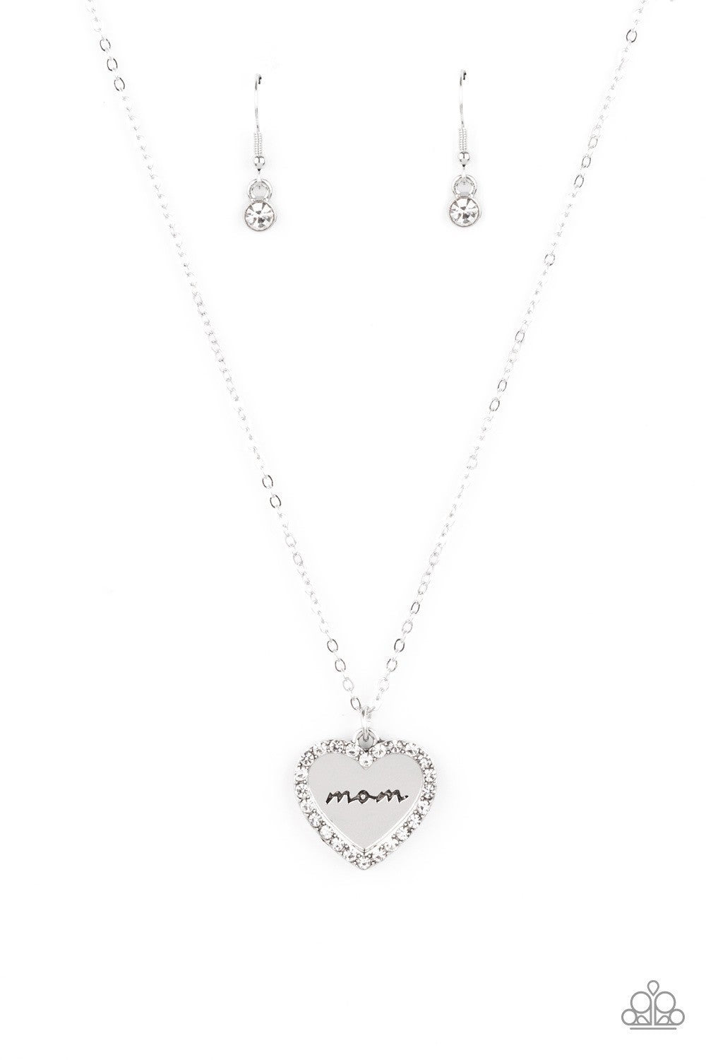 The Real Boss - White - "Mom" Heart Pendant Necklace - Paparazzi Accessories