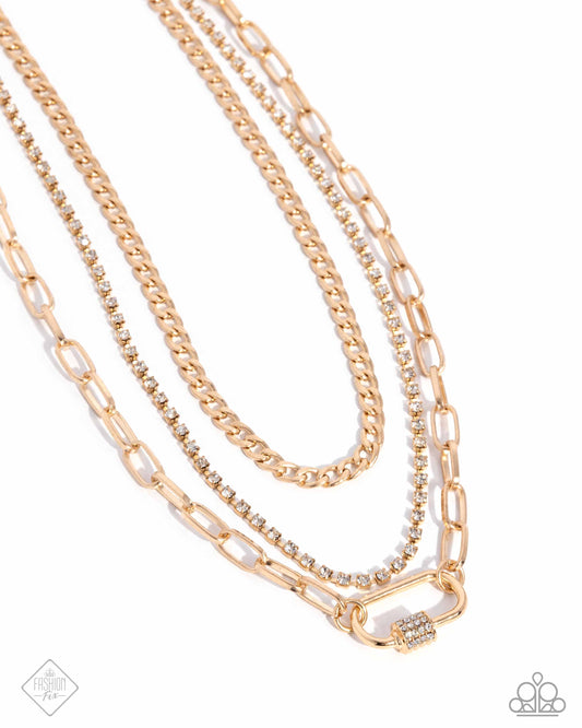 Tailored Trendsetter - Gold & White Rhinestone Necklace - Paparazzi Accessories