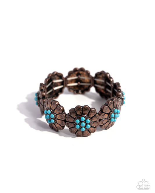 Textured Tribute - Copper & Blue Crackle Stone Stretchy Bracelet - Paparazzi Accessories