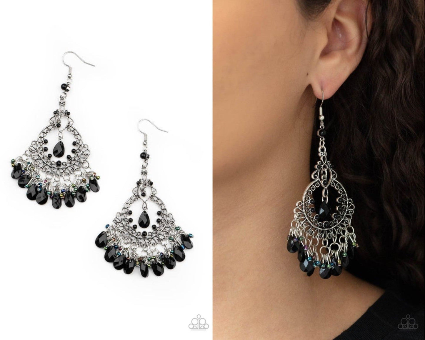 I'll Take That As A Compliment - Black Onyx Crystal Chandelier Fishhook Earrings - Paparazzi Accessories