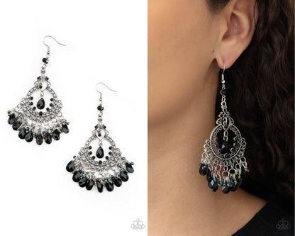 I'll Take That As A Compliment - Black Onyx Crystal Chandelier Fishhook Earrings - Paparazzi Accessories
