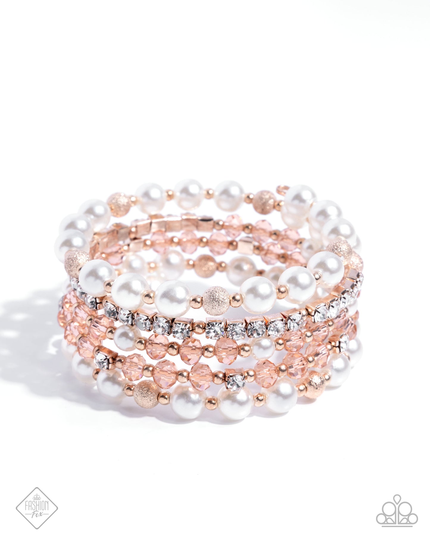 To An Elegant Extent - Rose Gold & White Pearls Coil Bracelet - Paparazzi Accessories