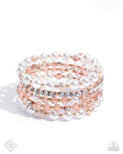 To An Elegant Extent - Rose Gold & White Pearls Coil Bracelet - Paparazzi Accessories