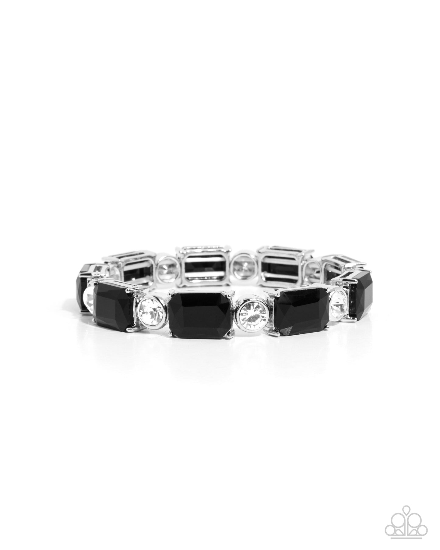 Tonight Only! - Black Onyx Rhinestone Silver Stretchy Bracelet - Paparazzi Accessories