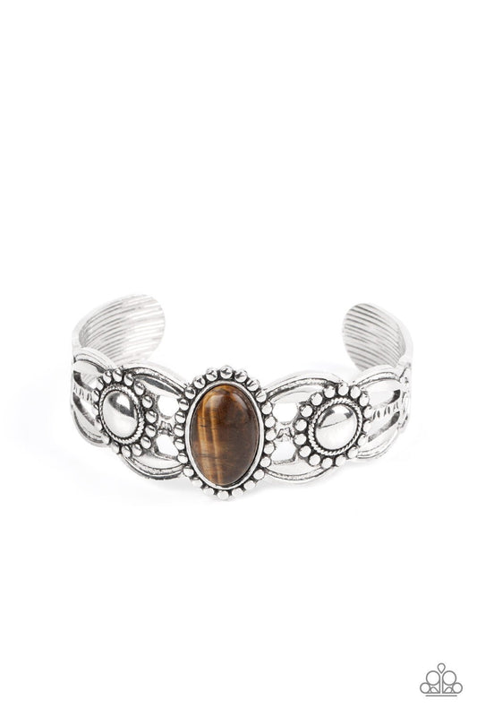 Solar Solstice - Brown - Tiger's Eye Stone Cuff Bracelet - Paparazzi Accessories